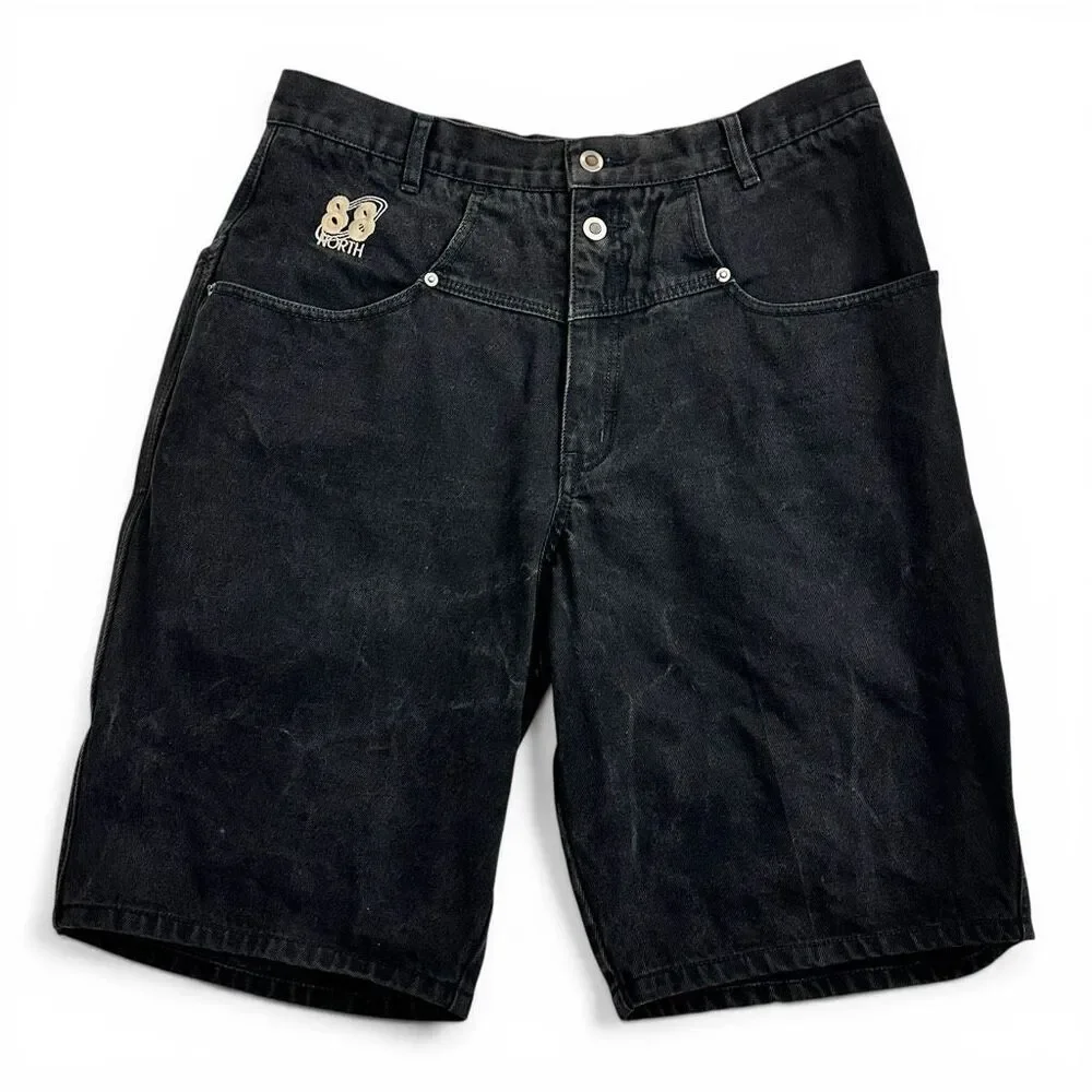 Vintage 88 North Black Denim Carpenter Shorts Y2K Skate Baggy Mens 36 Streetwear